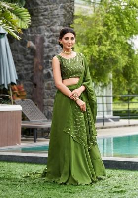 Mehendi Embroidered Silk Blend Lehenga Set