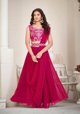 Pink Embroidered Georgette Lehenga Set