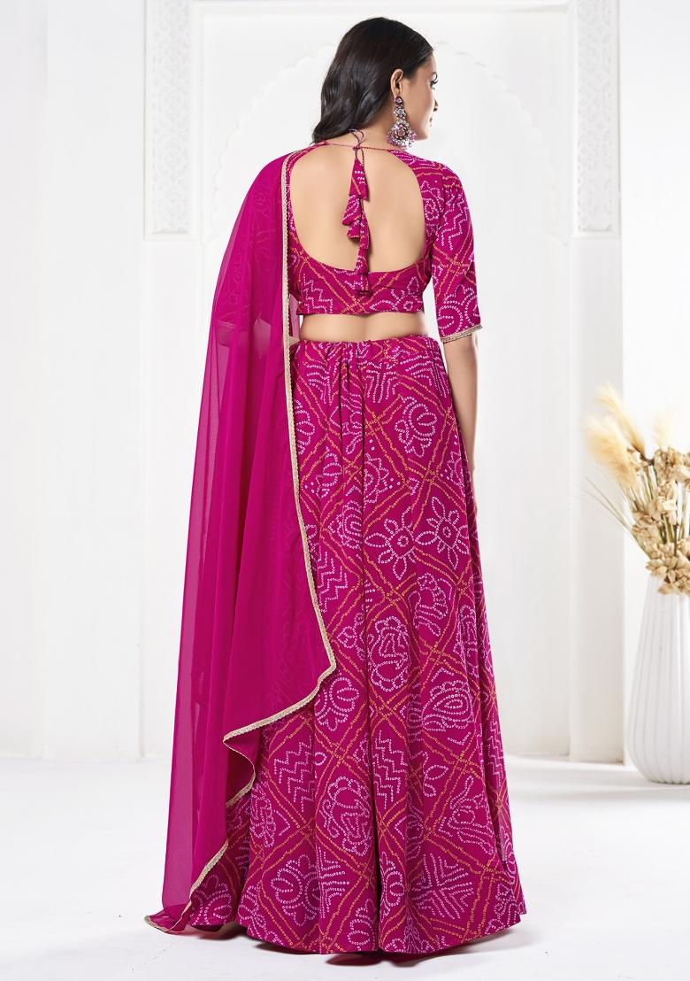 Pink Printed Georgette Lehenga Set - Indya