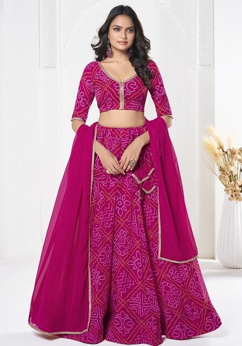 Pink Printed Georgette Lehenga Set