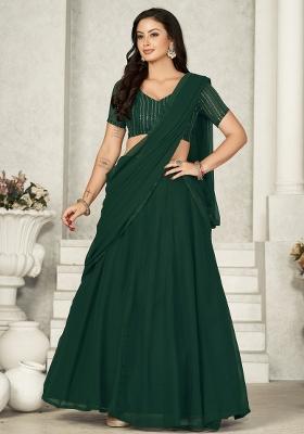 Green Embroidered Georgette Lehenga Set