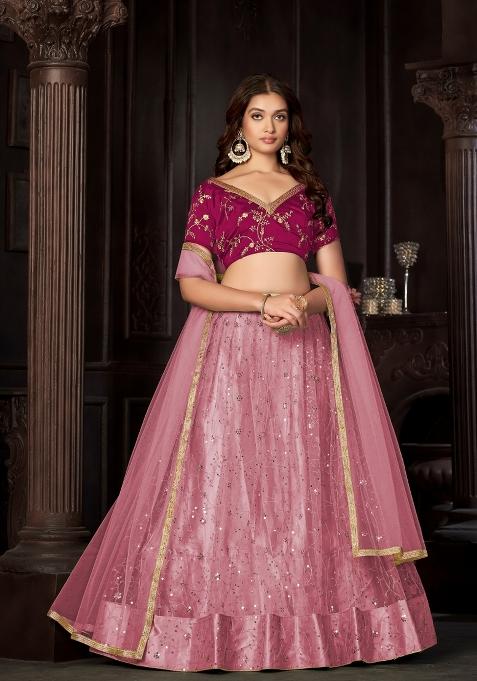 Pista Embroidered Net Lehenga Set