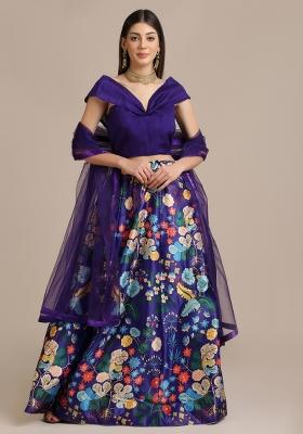 Violet Floral Print Gota Zari Lehenga Set