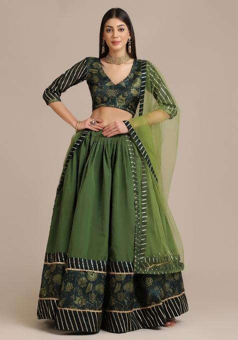 Mehendi Floral Print Silk Blend Lehenga Set