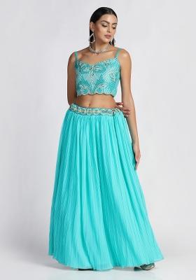 Light Sky Blue Embroidered Georgette Lehenga Set