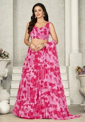 Pink Printed Georgette Lehenga Set