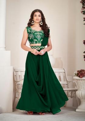 Green Embroidered Georgette Lehenga Set