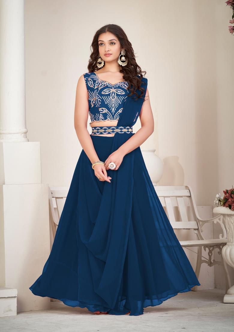 Rama Embroidered Georgette Lehenga Set - Indya