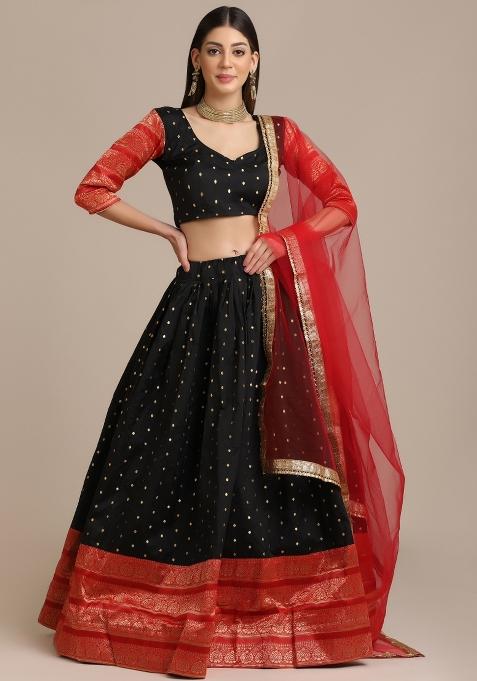Black Woven Jacquard Lehenga Set