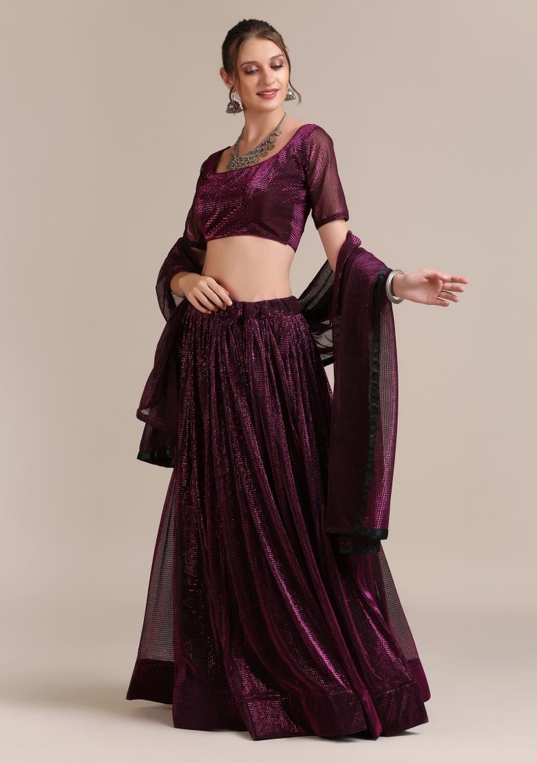 Purple Embroidered Lehenga Set - Indya