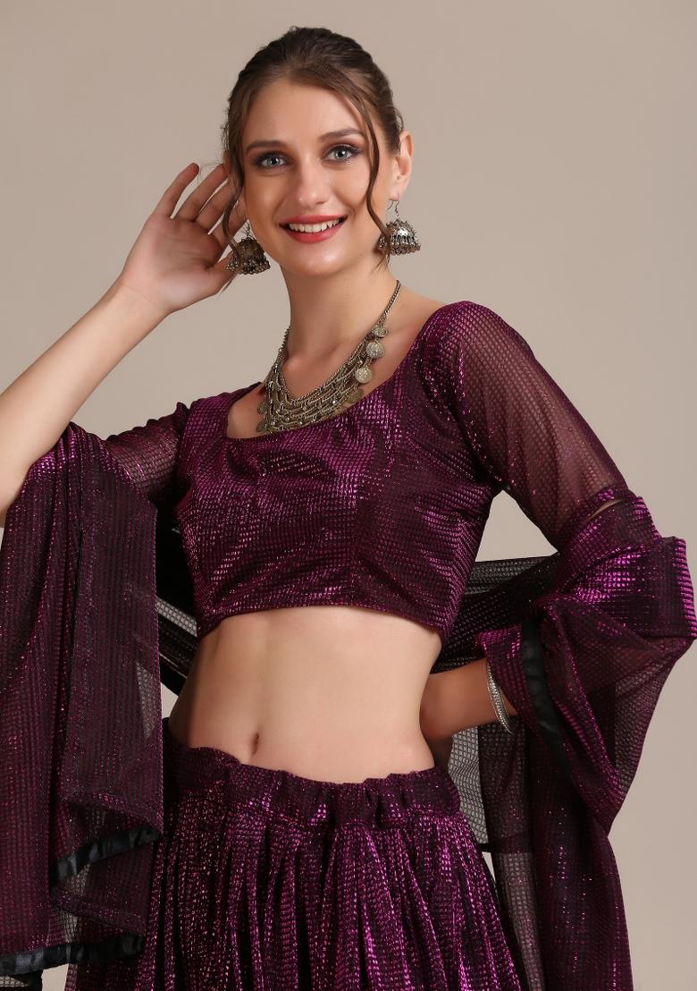 Purple Embroidered Lehenga Set - Indya