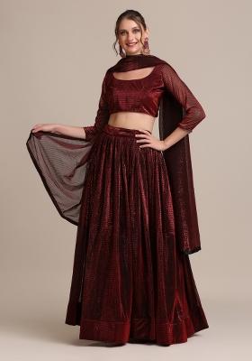 Maroon Embroidered Lehenga Set