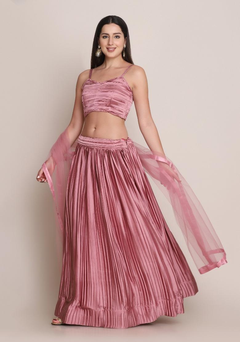 Dusty Solid Satin Lehenga Set - Indya