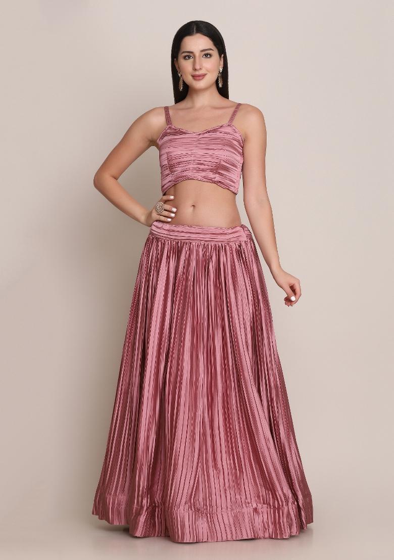 Dusty Solid Satin Lehenga Set - Indya