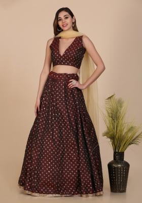 Brown Weaving Silk Blend Lehenga Set