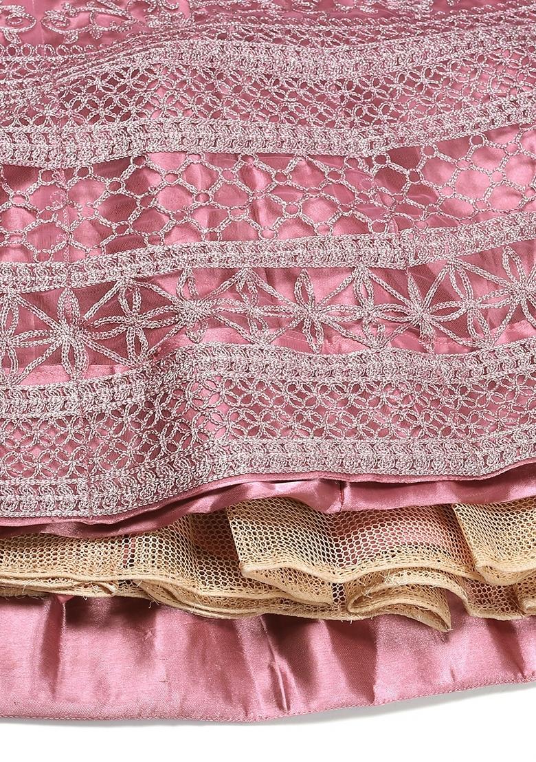 Dusty Embroidered Net Lehenga Set - Indya
