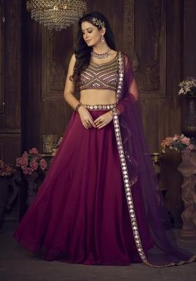 Purple Embroidered Silk Blend Lehenga Set