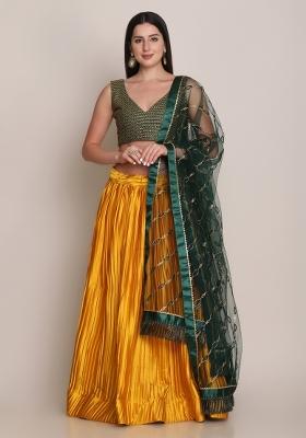 Yellow Solid Satin Lehenga Set