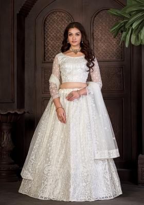 White Embroidered Net Lehenga Set