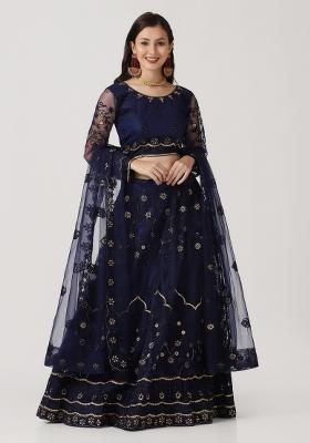 Blue Embroidered Net Lehenga Set