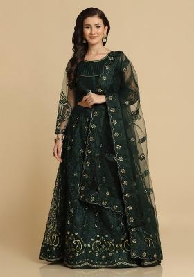 Green Thread Work Net Lehenga Set