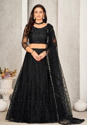 Black Embroidered Net Lehenga Set