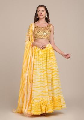 Yellow Printed Georgette Lehenga Set