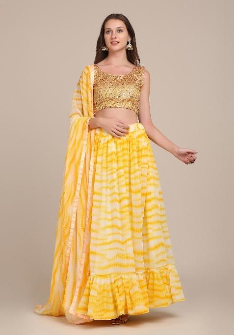 Yellow Printed Georgette Lehenga Set