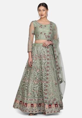 Pista Embroidered Net Lehenga Set