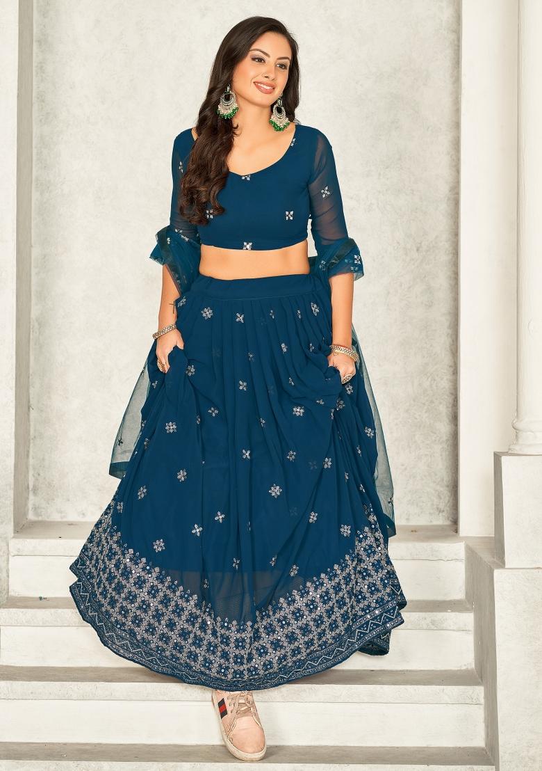 Rama Embroidered Georgette Lehenga Set - Indya