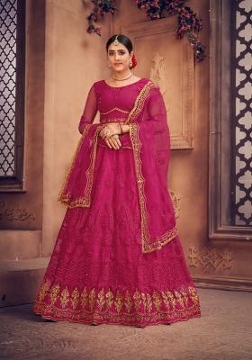 Pink Embroidered Net Lehenga Set