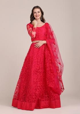 Pink Embroidered Net Lehenga Set