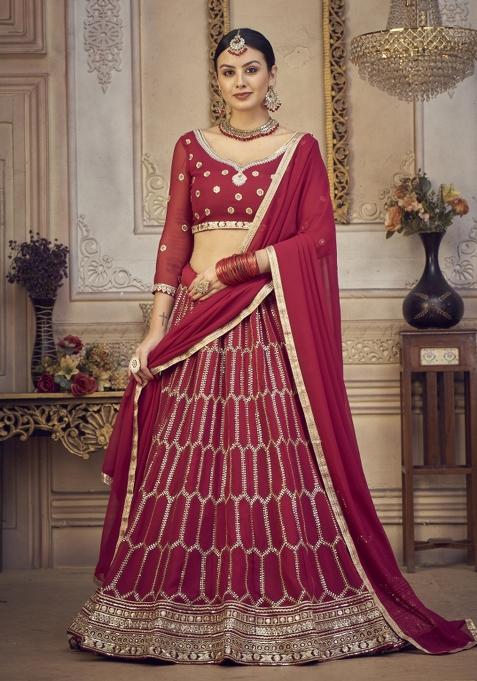 Pink Embroidered Georgette Lehenga Set