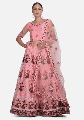 Pink Embroidered Net Lehenga Set