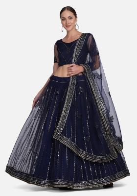 Blue Thread Work Net Lehenga Set