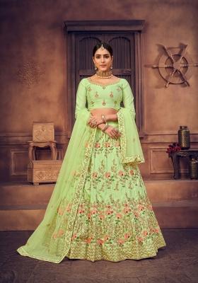 Light Green Embroidered Net Lehenga Set