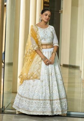 White Embroidered Georgette Lehenga Set