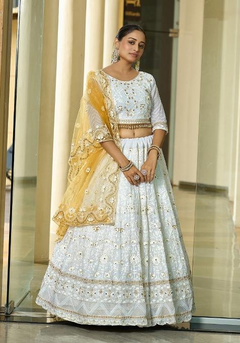 White Embroidered Georgette Lehenga Set