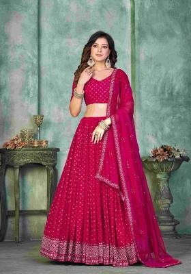 Pink Embroidered Georgette Lehenga Set
