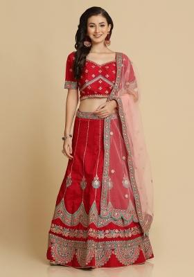 Maroon Embroidered Silk Blend Lehenga Set