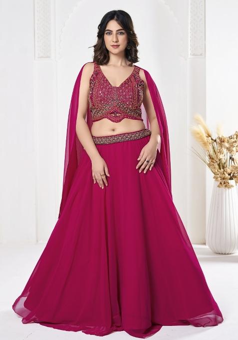 Pink Embroidered Georgette Lehenga Set