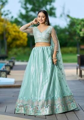Pista Embroidered Net Lehenga Set