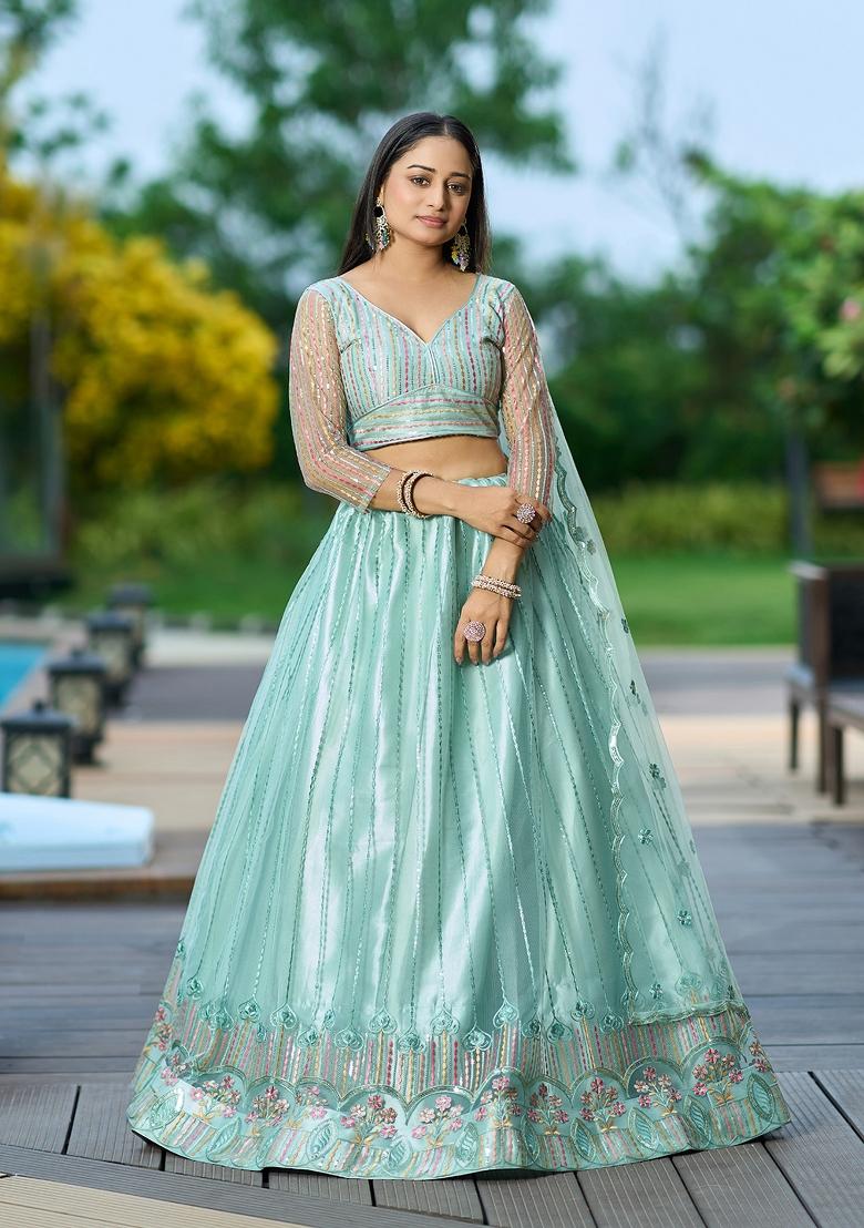 Pista Embroidered Net Lehenga Set - Indya