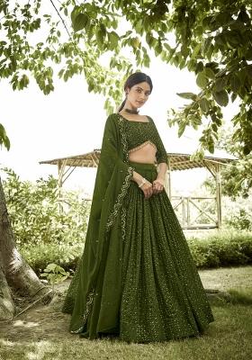 Mehendi Embroidered Georgette Lehenga Set