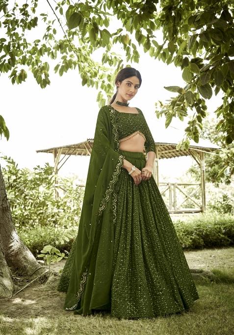 Mehendi Embroidered Georgette Lehenga Set