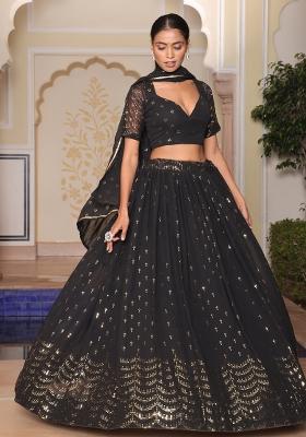 Black Embroidered Georgette Lehenga Set