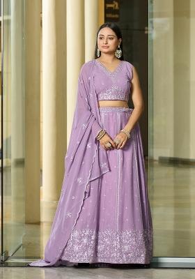 Lavender Embroidered Georgette Lehenga Set