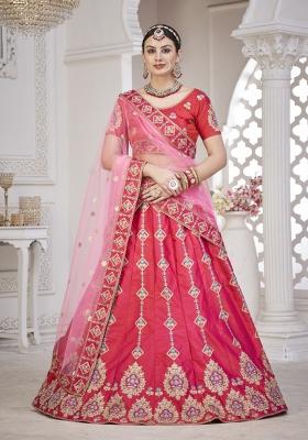 Pink Embroidered Silk Blend Lehenga Set