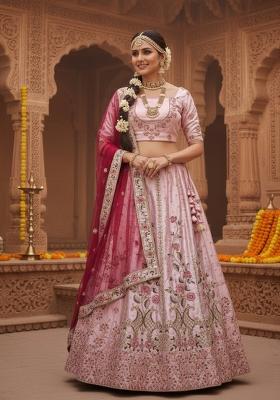 Pink Embroidered Silk Blend Lehenga Set