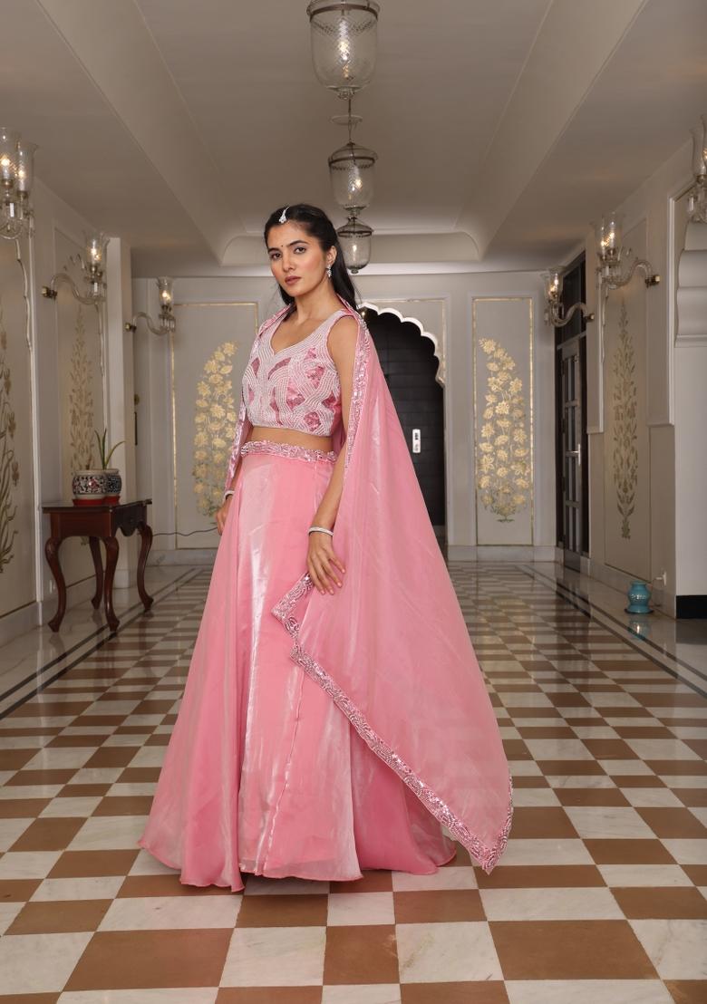 Pink Embroidered Jimmy Choo Lehenga Set - Indya